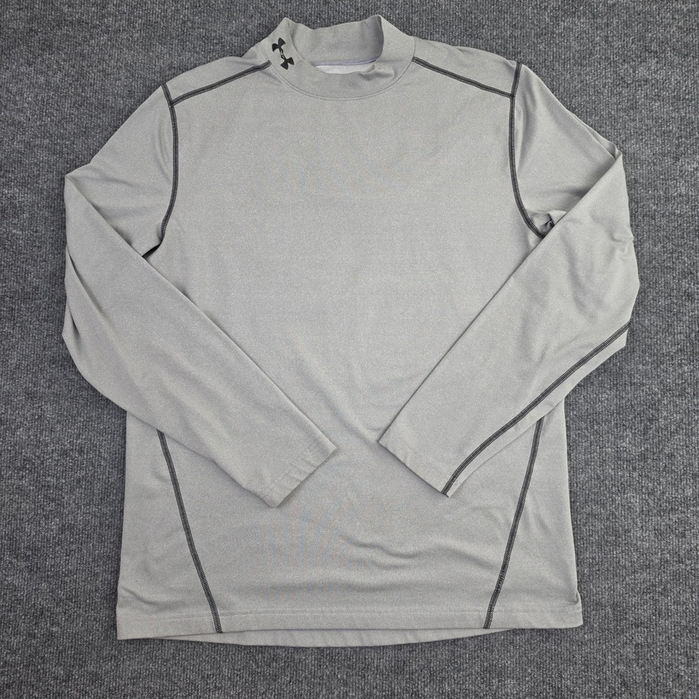 Under Armour ColdGear Fitted Mock Neck Shirt Gray Men's L Long Sleeve 1248945